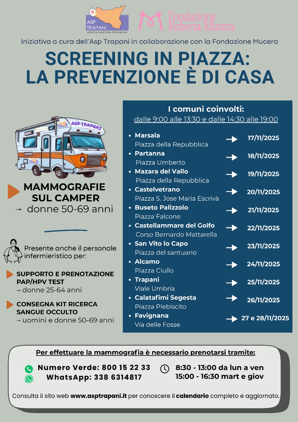  Prevenzione e Screening: Mammografie sul Camper in 11 piazze del Trapanese 